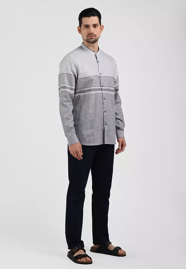 MOC Kemeja Koko Lengan Panjang Pria AZKHA-GREY