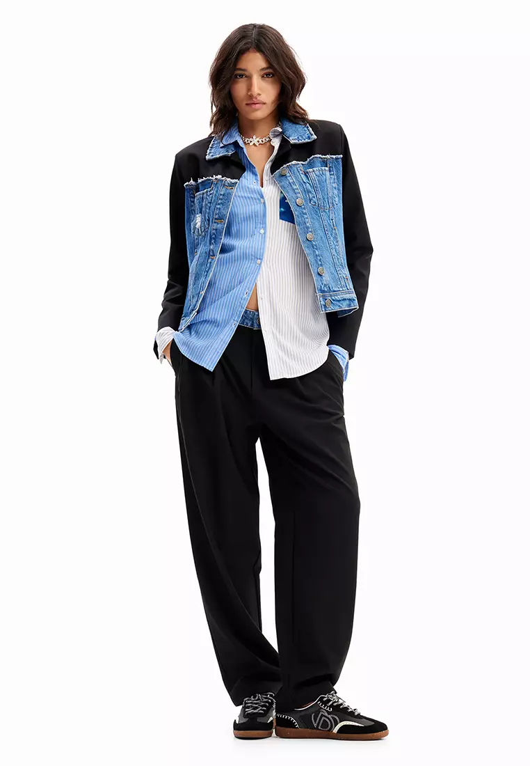 Desigual Woman Striped patchwork flower shirt.