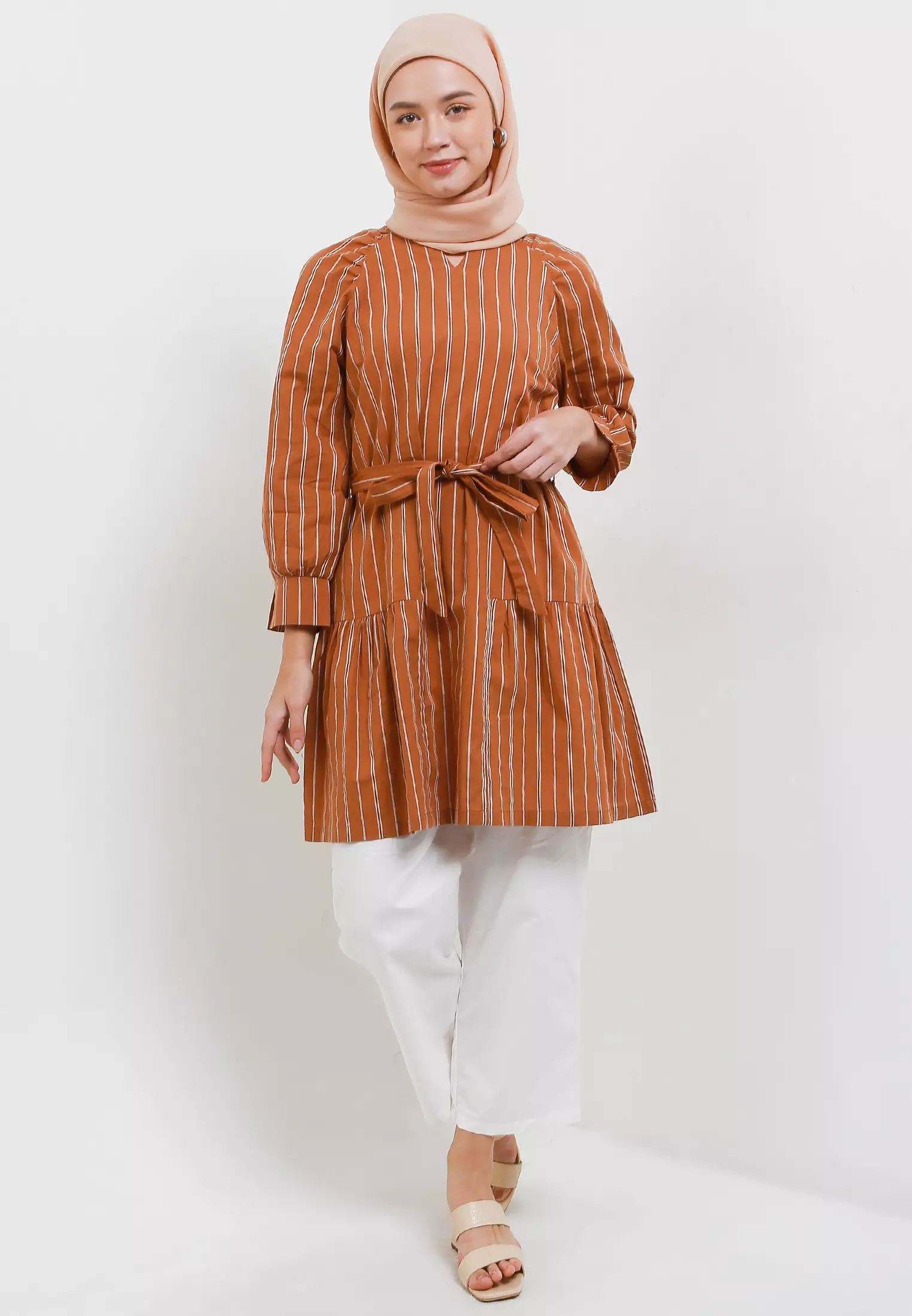 MFMW Okarina Tunik Coklat Motif Salur