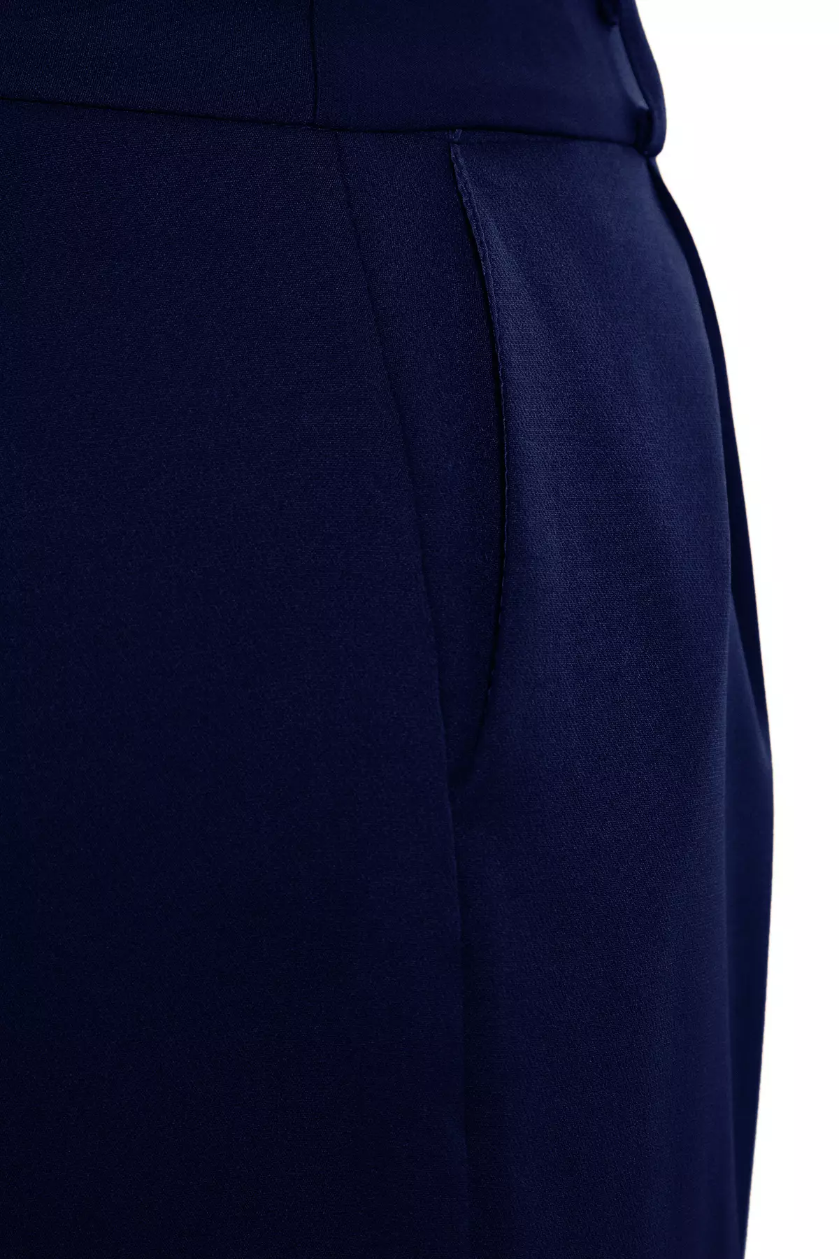 Navy Blue Wide Leg Large Size Woven Trousers - Tbbaw23Ar00007