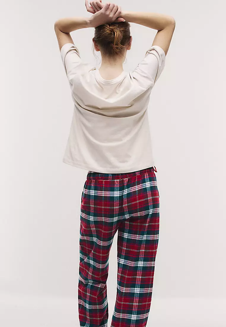 Women's Checked Family Christmas Pyjama Set With Eye Mask