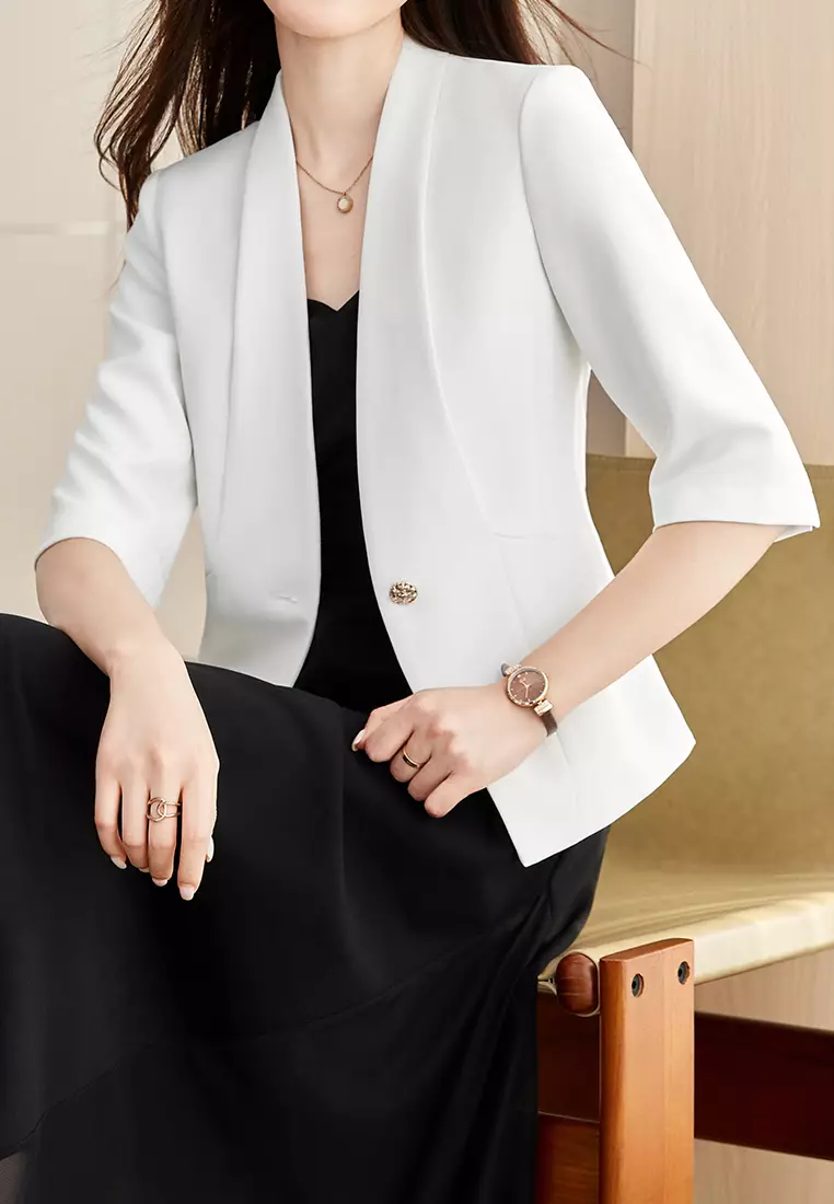 Single Button Short Sleeve Blazer YGH-EM2613