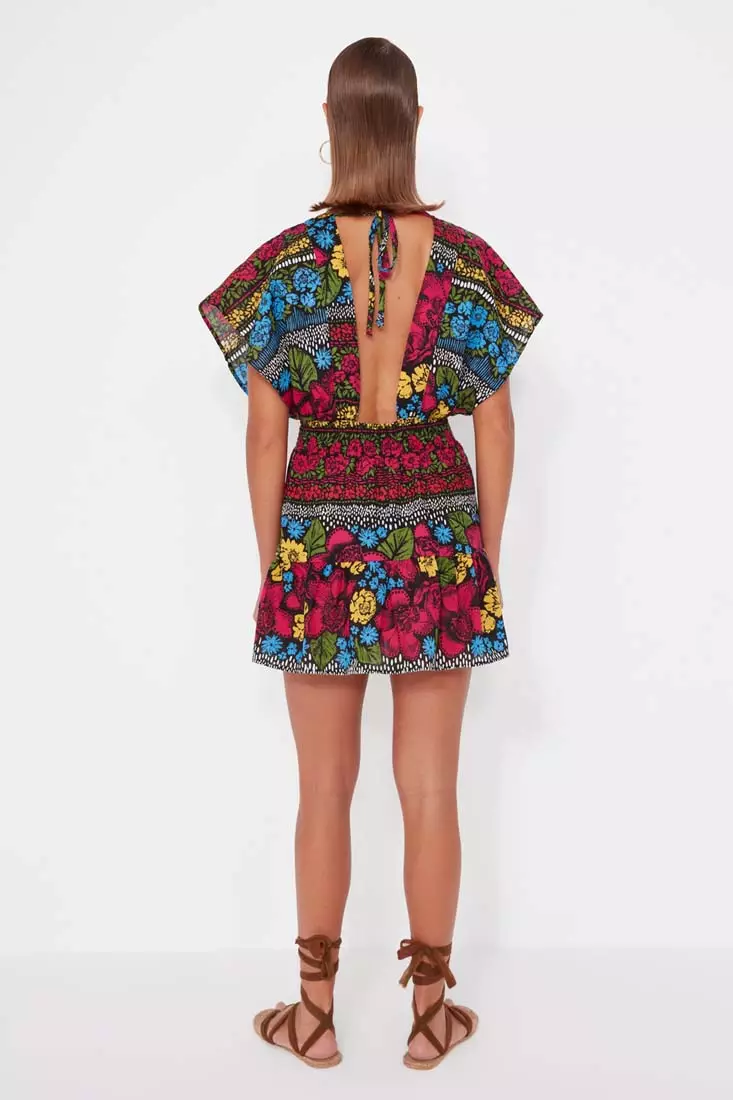 V-Neck Cotton Mini Beach Dress