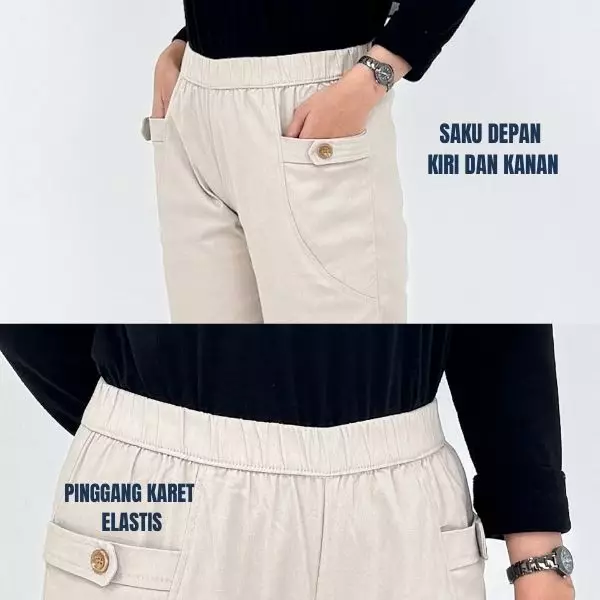 Mia Twill Baggy Pants - Celana Panjang Wanita Polos KREM