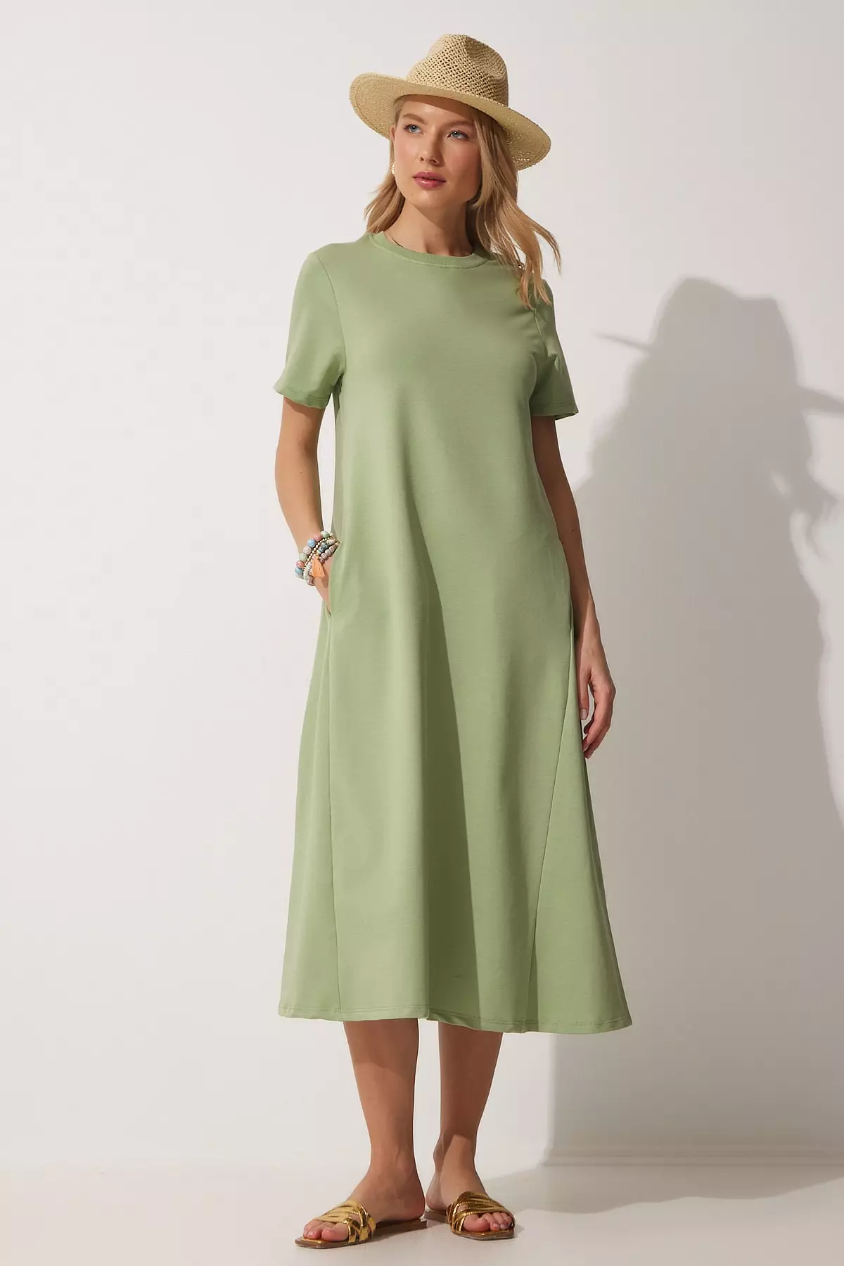 Casual short 2024 sleeve midi dress