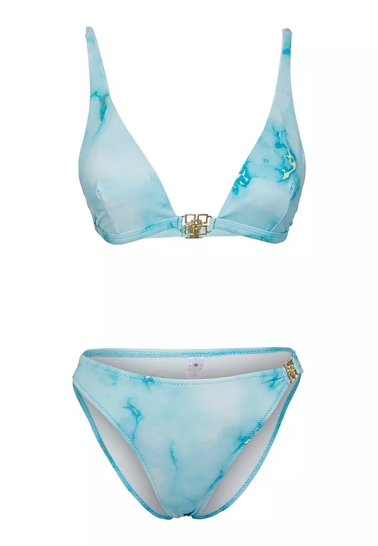 Buy Trendyol Abstract Patterned Triangle Accessory Regular Bikini Set ...