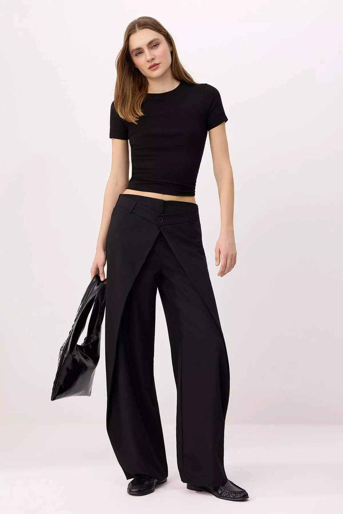 Black Voluminous Pleated Balloon Fit Striped Fabric Trousers Twoaw26Pl149