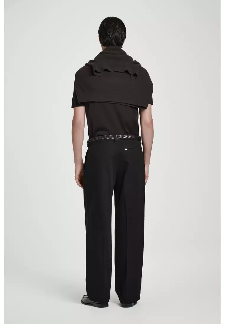 PLEATED WIDE-LEG DENIM TROUSERS