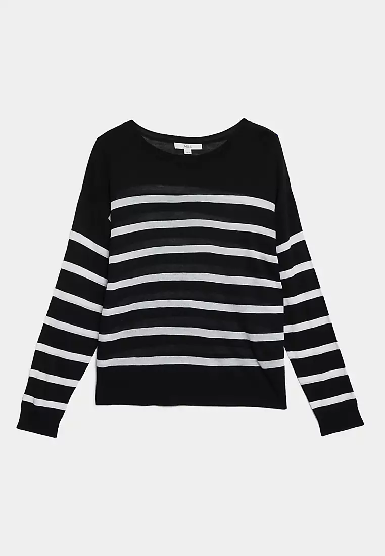 Lightweight Striped Crew Neck Jumper
