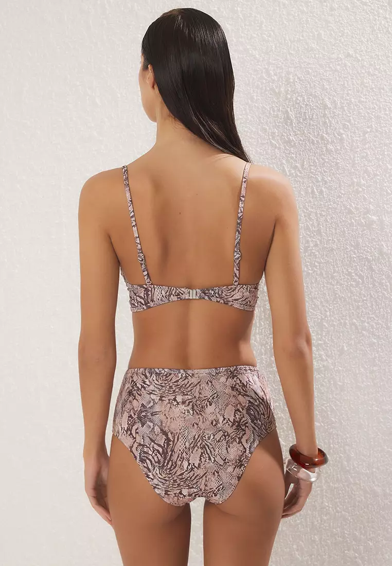 Batik Patterned Triangle High Waist Regular Bikini Set TBESS25BT00170