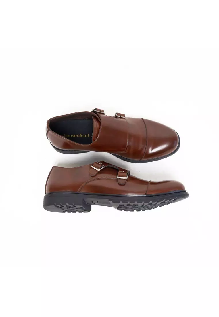 Sepatu kulit pria formal pantofel monk strap coklat houseofcuff