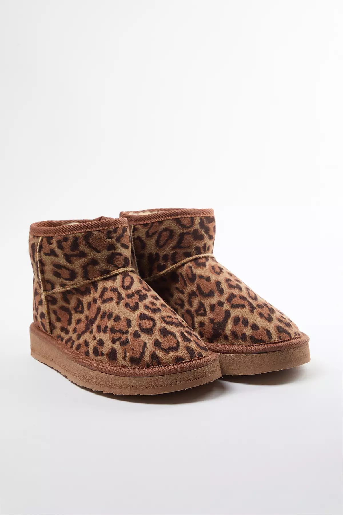 Leopard Print Fur Flatform Heeled Round Toe Women's Boots - Takaw25Bo00029