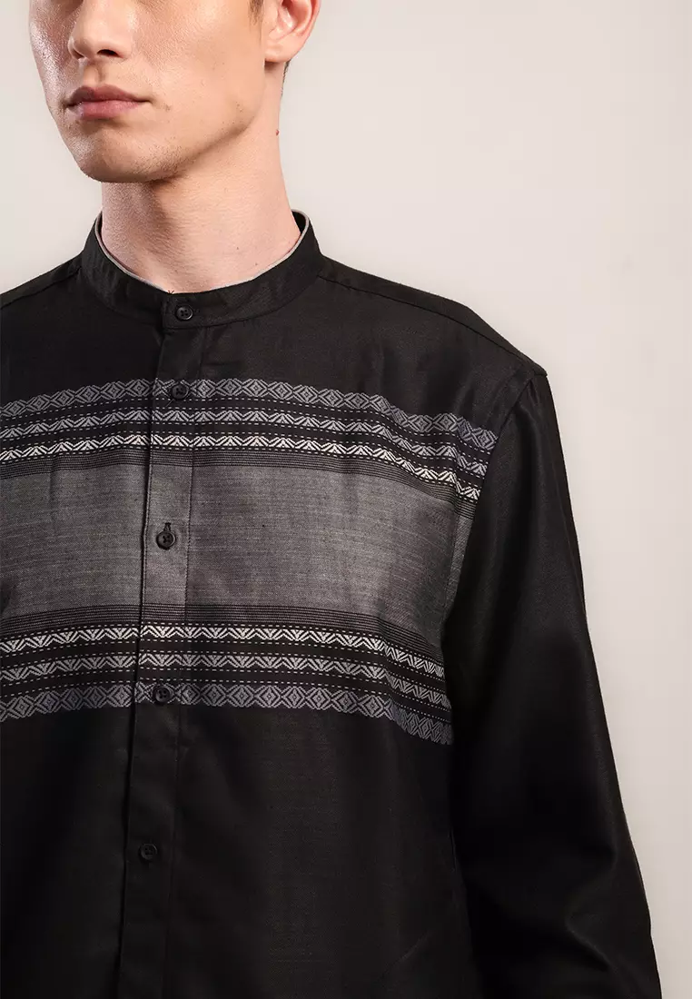 MOC Kemeja Koko Lengan Panjang Pria Maurino - Black