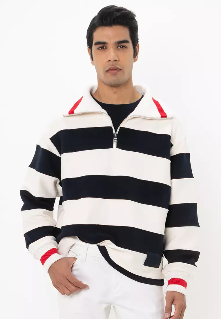 Tommy Hilfiger Boxy Breton Stripe Half Zip Sweater Tommy