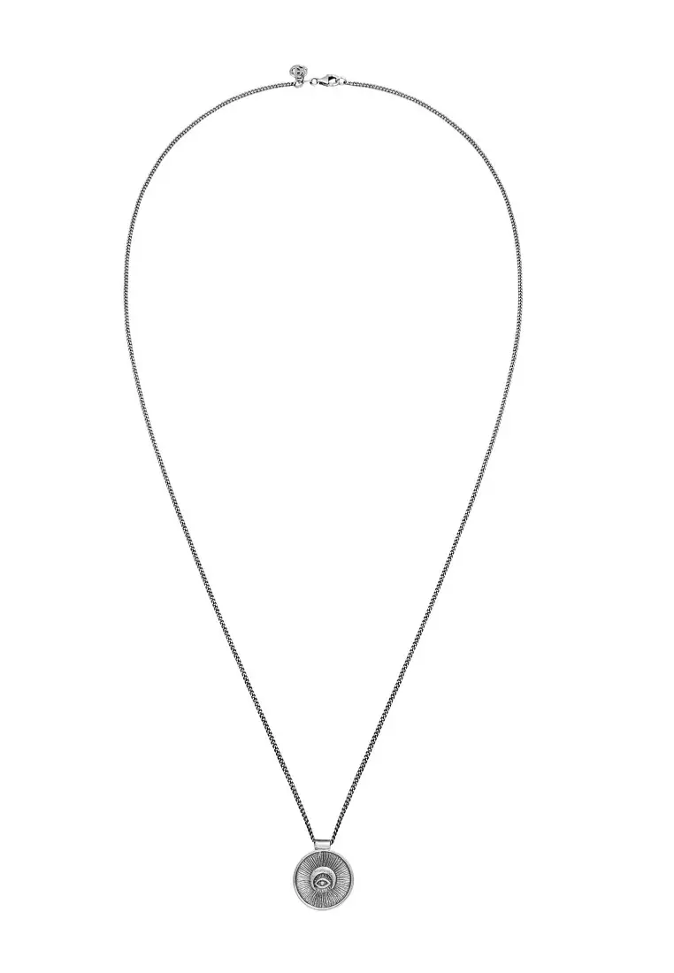 EXCLUSIVE Kalung Perhiasan Perak 925 Pria Coin Evil Eye - Sun Oxidized