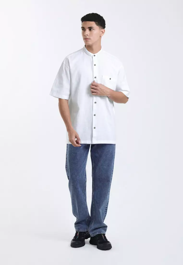 Emba Denim - Aram Two 037 Kemeja Koko Pria Lengan Pendek White