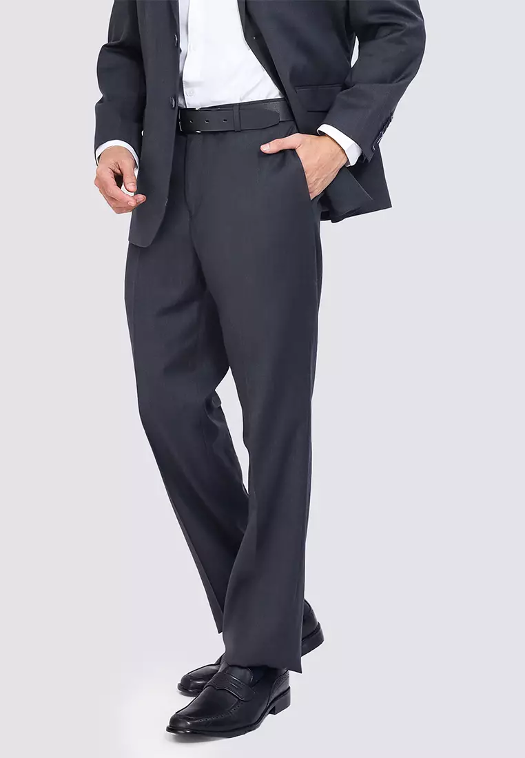 Charcoal Regular Fit Wool Blend Stretch Trousers