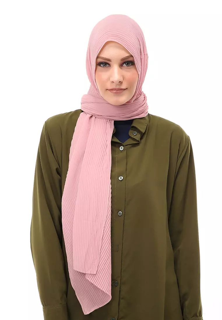 Melissa Pashmina Plisket Garis Hijab Wanita Relaxed Fit - Dusty