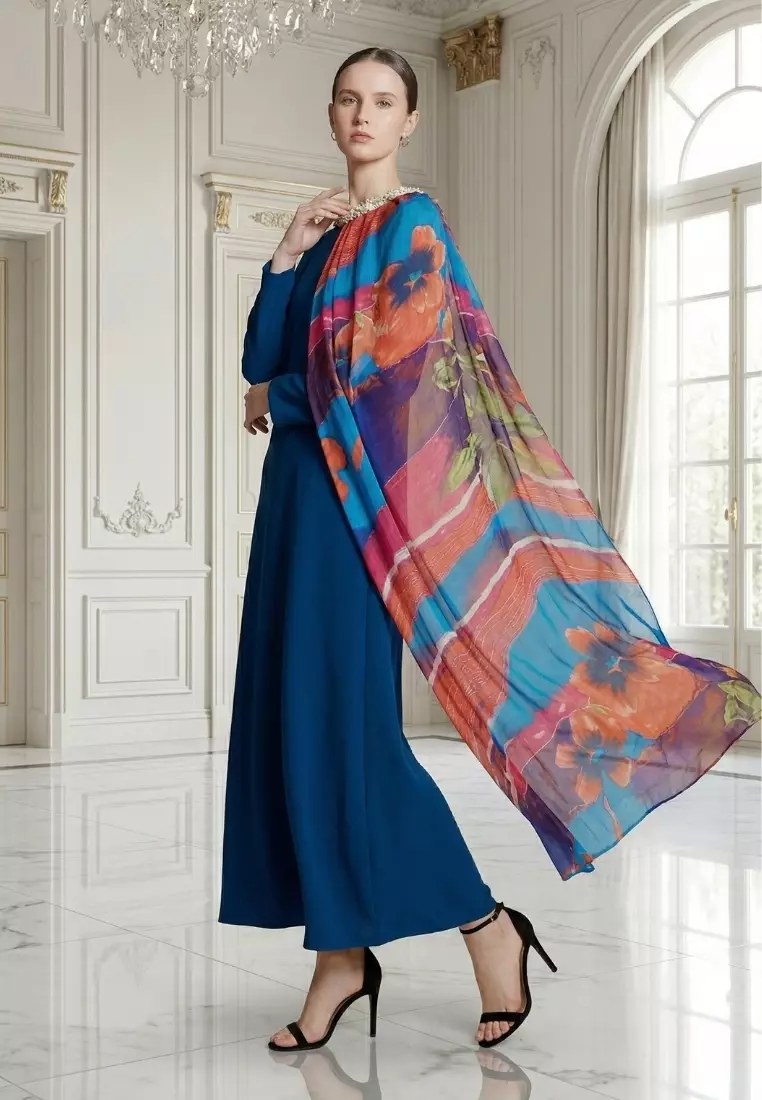 Asymmetrical Side Cape Kaftan in Silk