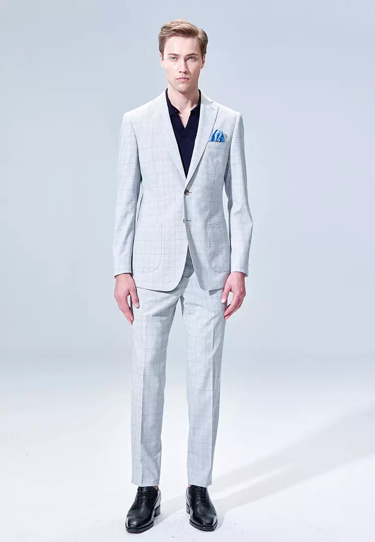 Light Grey Check Slim Trousers