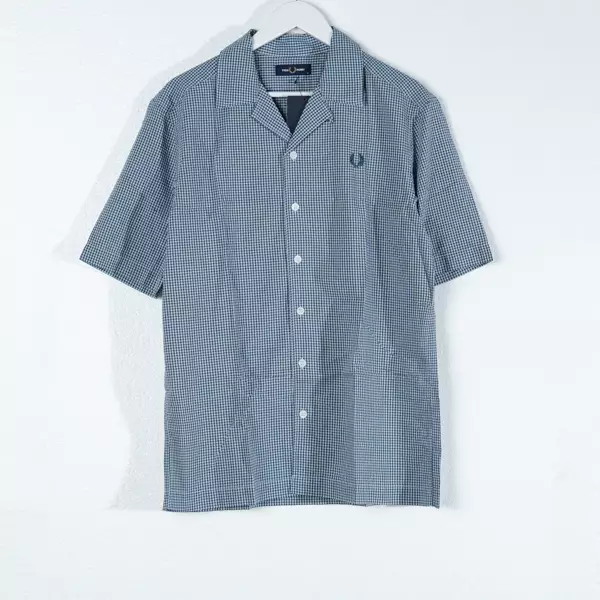 Kemeja FRED PERRY MICRO CHECK OLIVE BLUE SHIRT 100% ORIGINAL