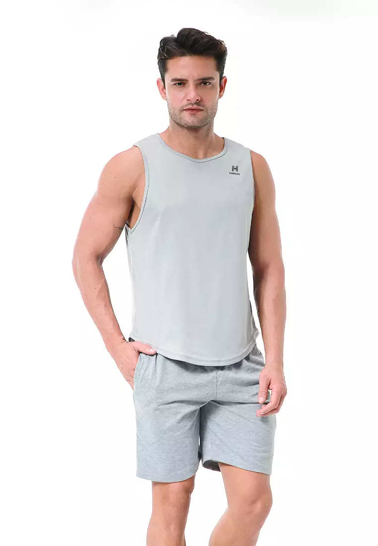 Bobby Atasan Kasual Pria Singlet Gym Motif Polos Sleeveless Sports Shirt Material Polyester Fiber ORIGINAL - Gray