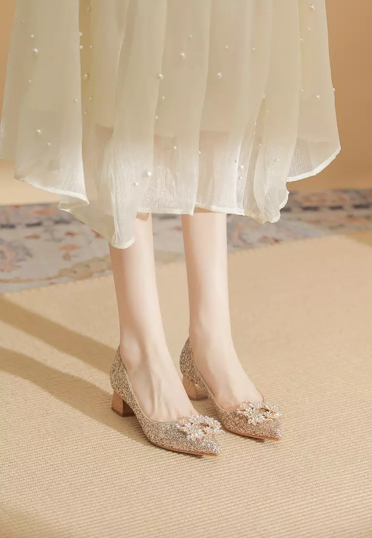 5CM Rhinestone Buckle Chunky Heel Shoes IF5306-3