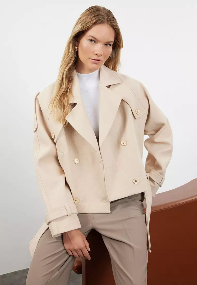 Mink Soft Textured Seasonal Short Oversize Cashmere Jacket Coat Twoaw25Kb00049