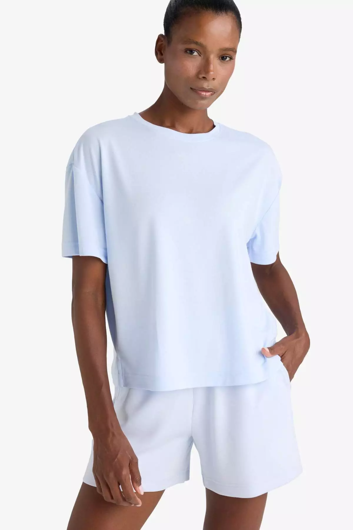 Defactofit Oversize Wide Fit Crew Neck Modal Short Sleeve T-Shirt E2932Ax25Sm