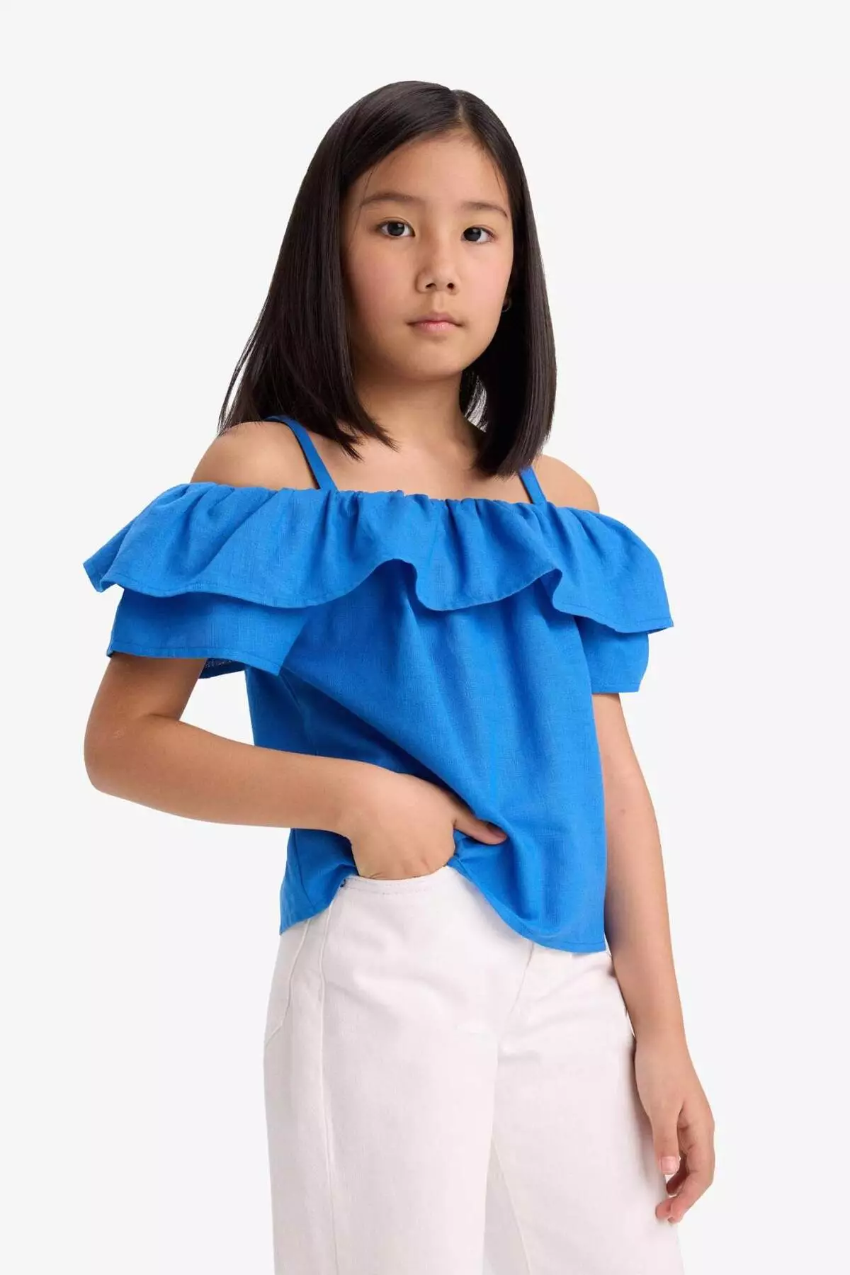 Girls' Flounce Off-Shoulder Short-Sleeved Blouse E6545A825Sm