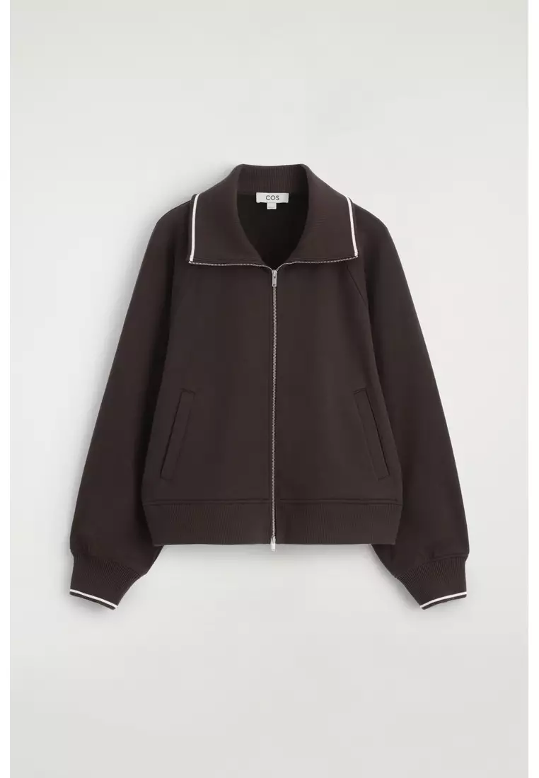CONTRAST-TIPPED FUNNEL-NECK JACKET