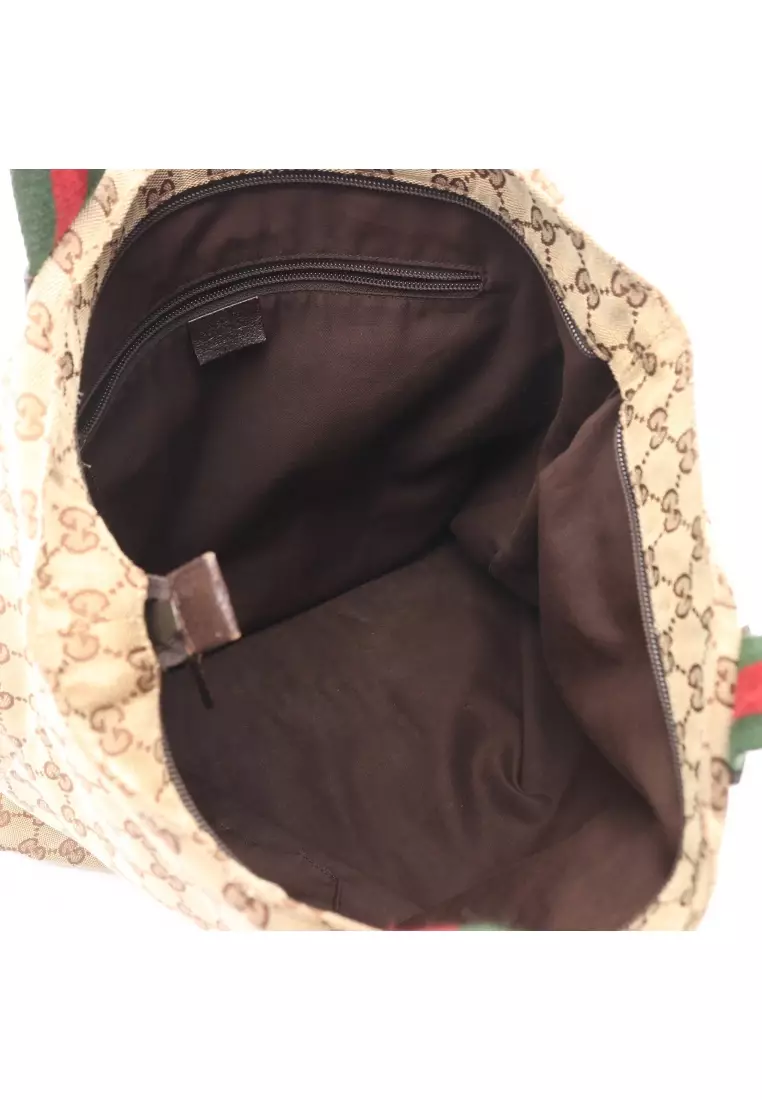 Pre-Loved Gucci GG canvas sherry line Handbag tote bag canvas leather beige multicolor