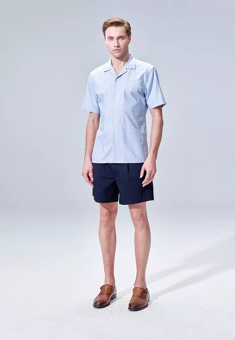 Navy Slim-fit Metal Adjustable Ring Casual Shorts