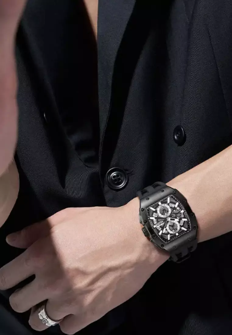 Unisex Barrel Shape Alloy Quartz Watch, 44mm, Rubber Strap