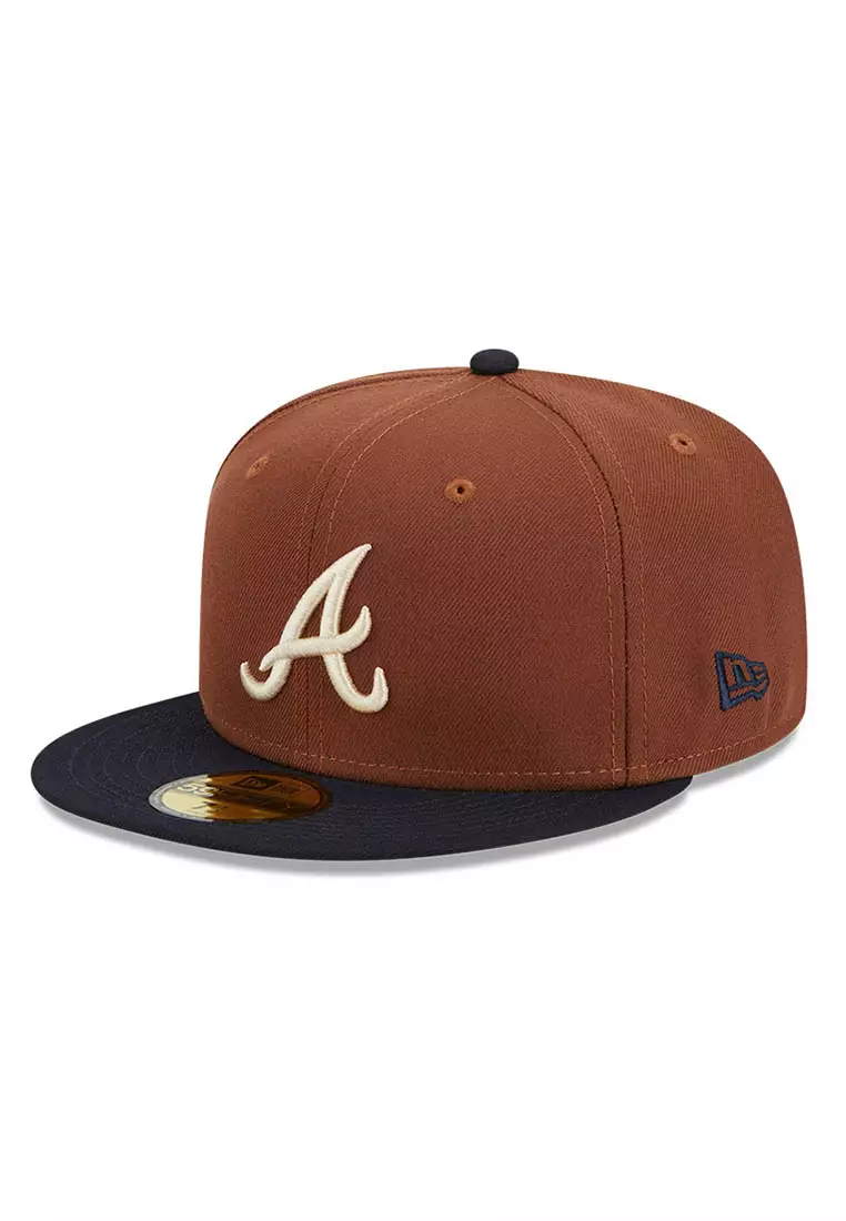 Atlanta Braves 30th Season Side Patch Exclusive Fitted Cap - White with Brown Logos 7 1/4