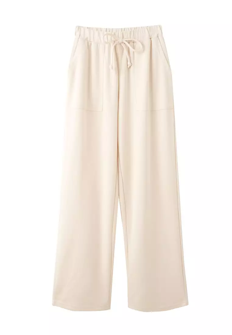 Solid Color Air-Cotton Jogger-Style Wide Straight Pants with Elastic Waist [BA7663]