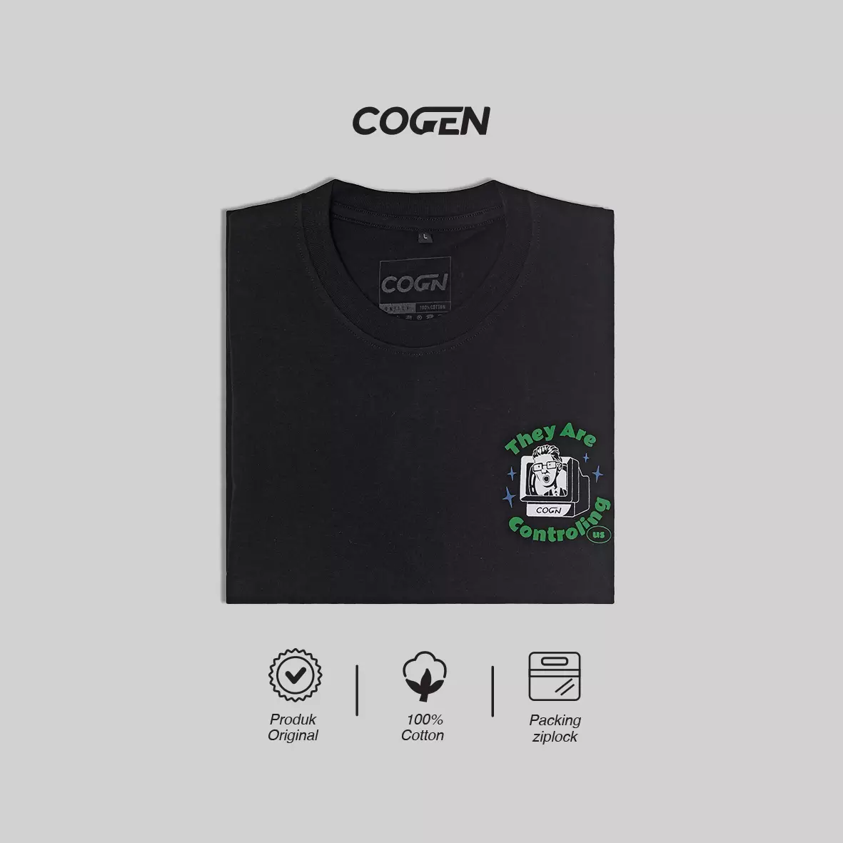 Cogen Kaos Tshirt Hitam T Shirt Black Basic - Controling Us