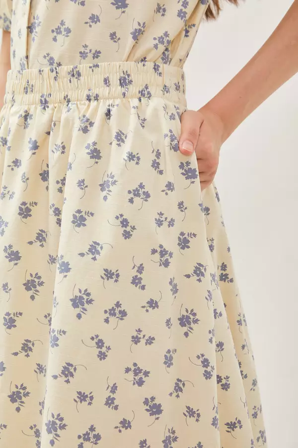 MINIMAL - Olivia - Rok Midi Motif Bunga - Beige Warna Beige