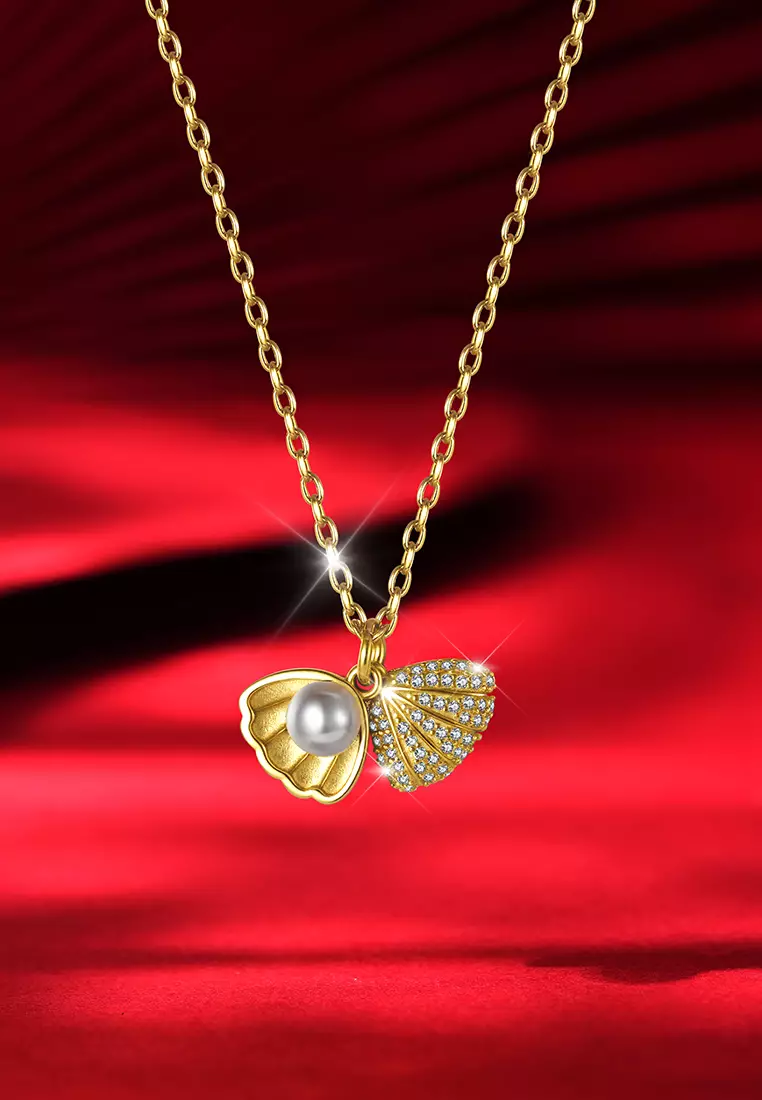 Kalung Wanita Titanium Pearl Shell Design Korea Fashion Cewek Original Necklaces