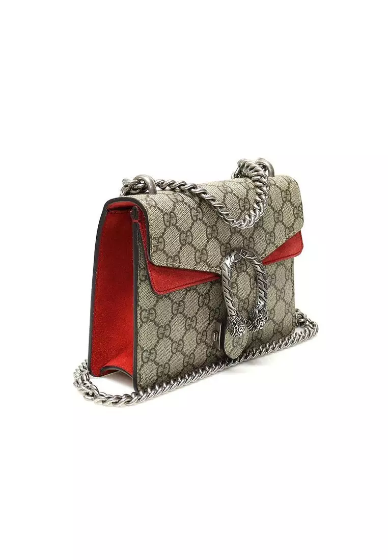 二手 GG Supreme 帆布紅色麂皮 Dionysus 迷你鏈單肩包