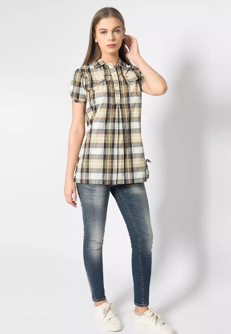 LGS Kemeja Wanita Regular Fit Coklat Motif Salur LLSH Size