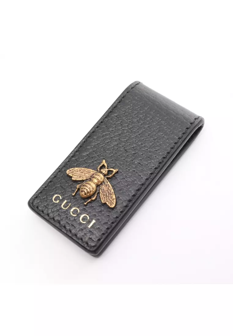 Gucci Bee-embellished Leather Money Clip In Black