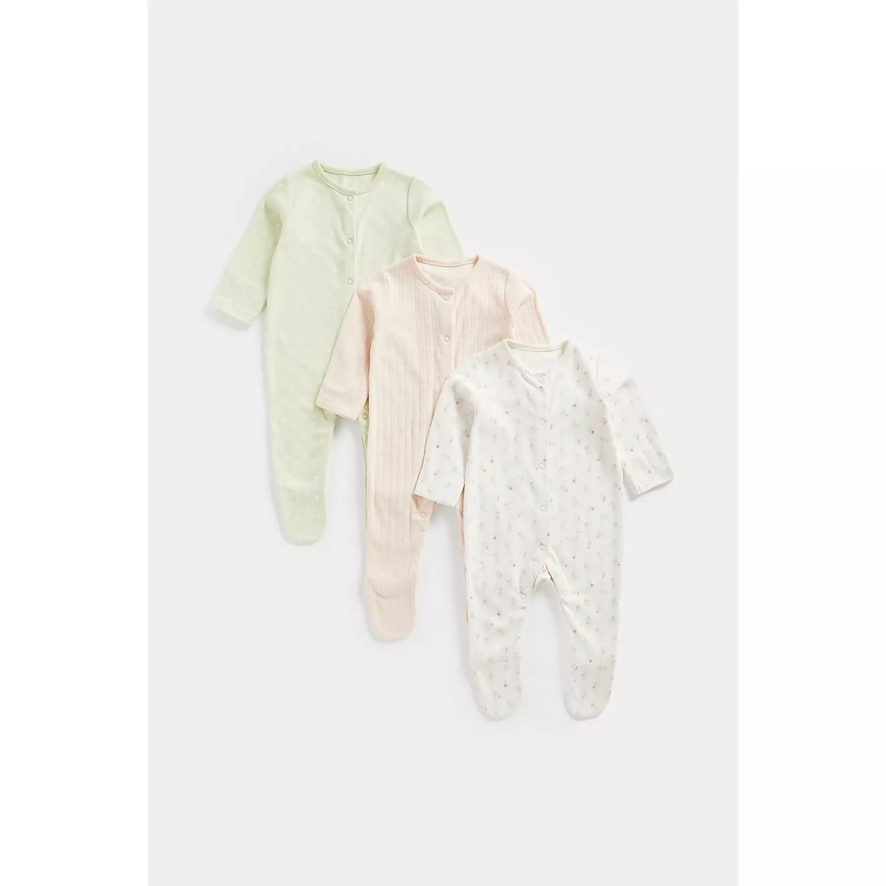 Mothercare Floral Sleepsuits - 3 Pack - Set Baju Tidur Bayi Perempuan (Multi)