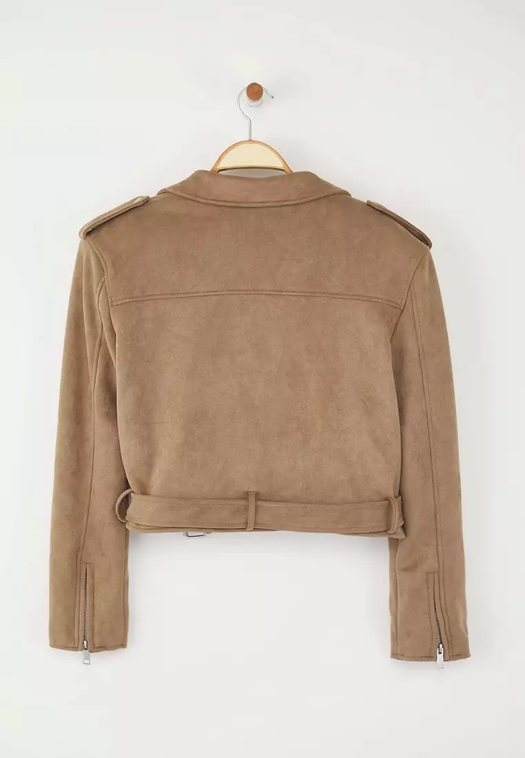 Mink Regular Fit Suede Biker Slim Jacket Coat