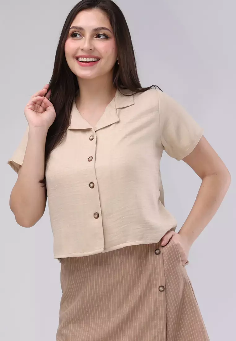 Wrinkle Line & Cotton Stripes Short Sleeves Terno Skort