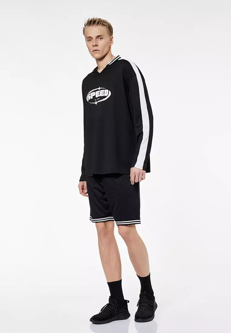 舒適剪裁長袖印花恤衫領運動T恤