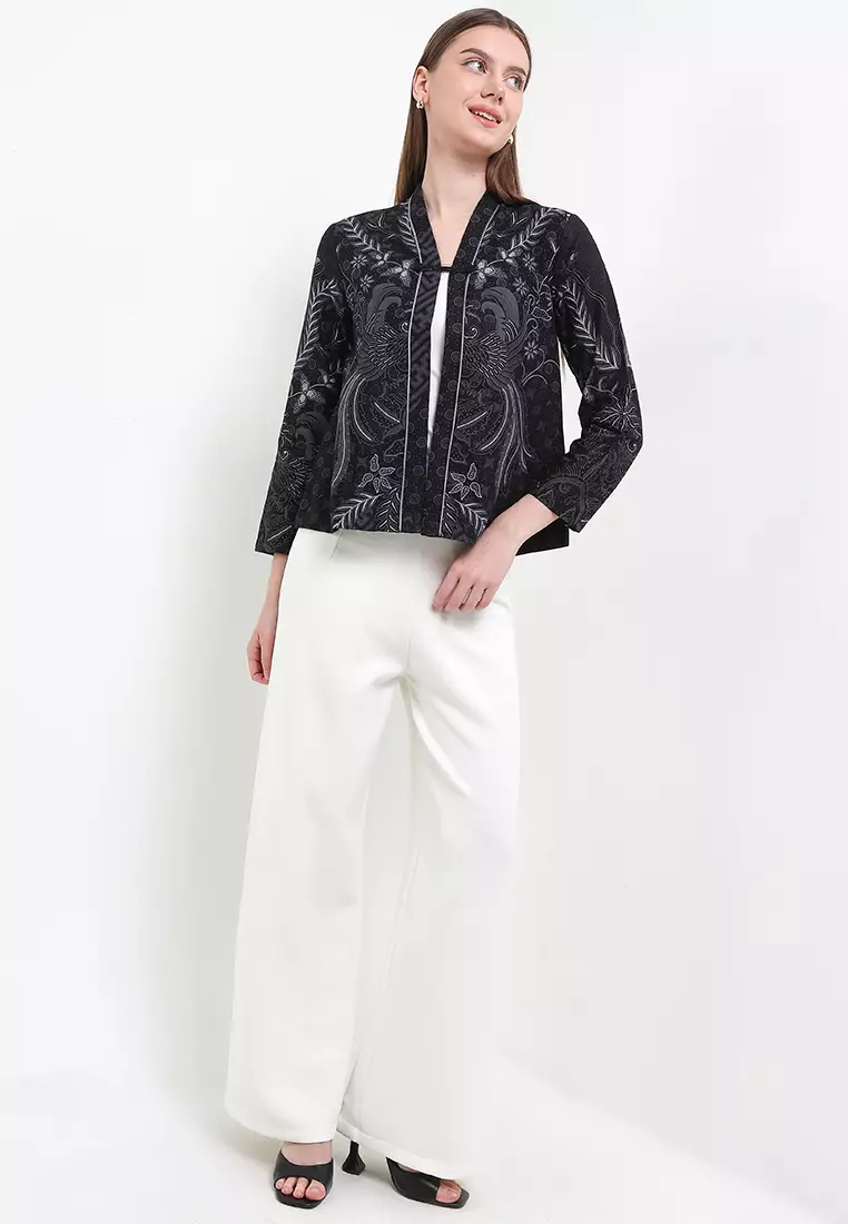 Outer Cardigan Vest Batik Wanita Seiyana Lengan Panjang Black