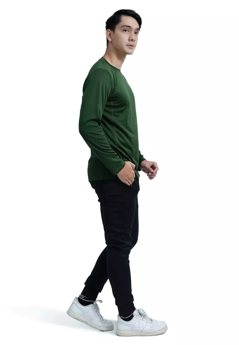 Tiento Setelan Olahraga Kaos Lari Dry Fit Lengan Panjang Army Baju Running Tiento Celana Jogger Panjang Long Pants Joger Basic Sporty Black