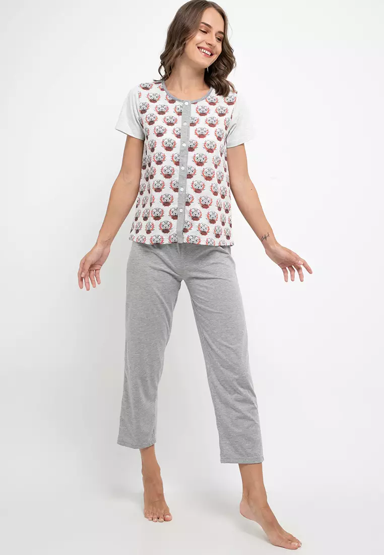 Pyjama Pijama Short Sleeve Long Pants Sleepwear