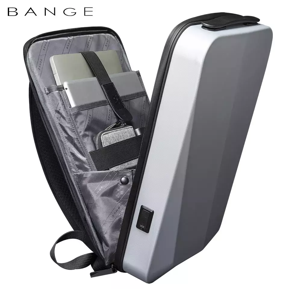 Bange BG22201 Tas Ransel Backpack Laptop Kerja pria Anti Theft Lock USB 15.6 Inch - Silver